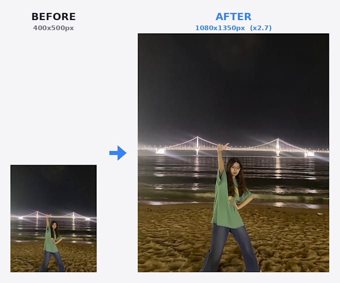 upscale, enhance and sharpen your low quality images