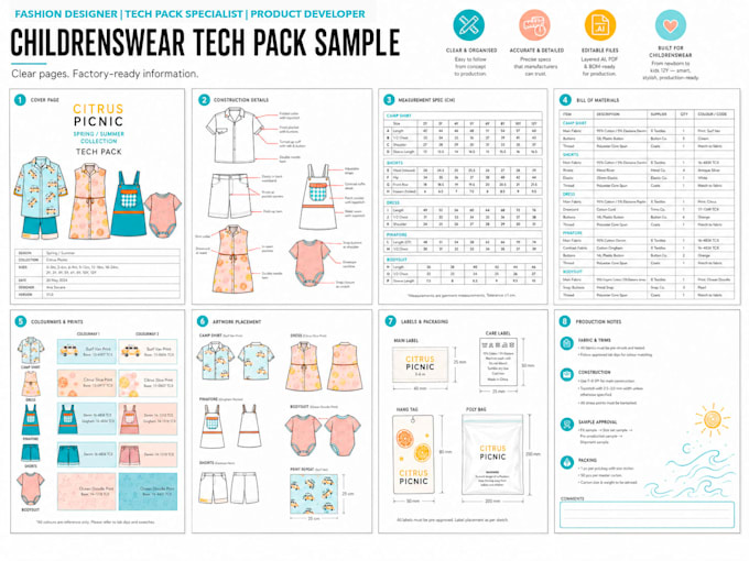 create childrenswear tech packs and technical drawings
