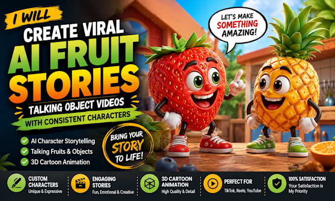 create viral ai fruit stories, talking object videos with consistent characters