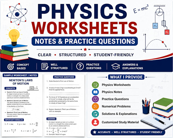 create physics teaching worksheets, notes and practice questions