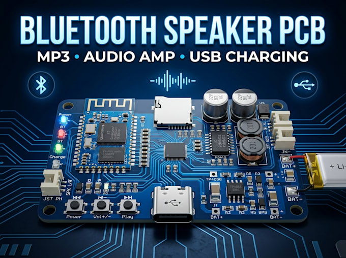 design mp3 bluetooth speaker pcb with audio amplifier and usb charging