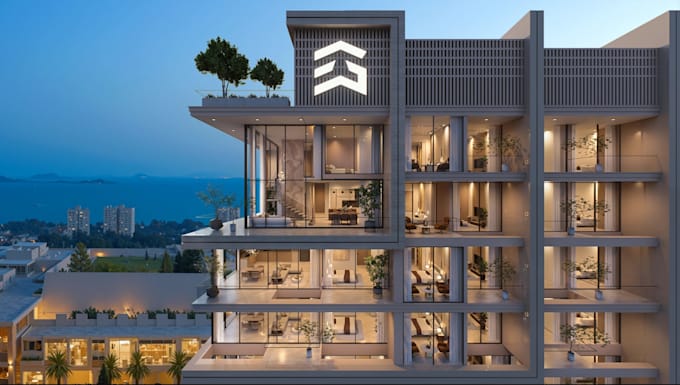 luxurious penthouse cgi visualization,multi family apartment elevation rendering