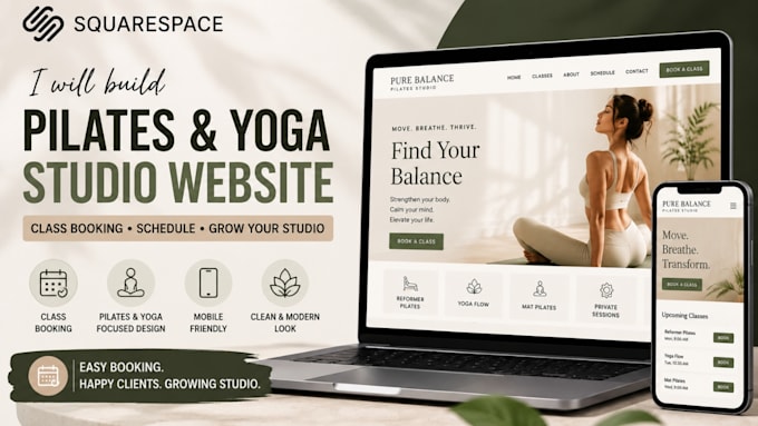 build squarespace pilates studio website yoga studio website class booking