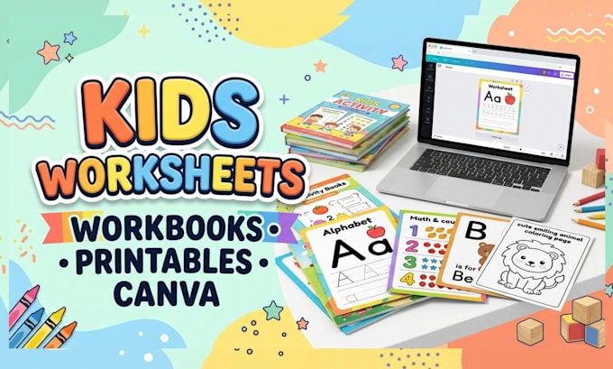 canva kids educational workbook design, math kids worksheet, kids activity book