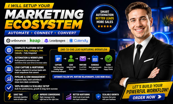 setup unbounce keap leadpages crm automation calendly lead nurturing workflow