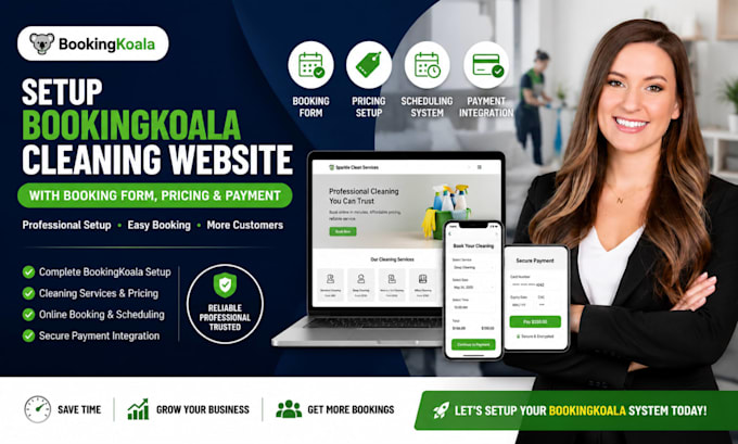 setup bookingkoala cleaning website with booking form, pricing and payment