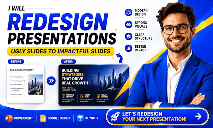 redesign powerpoint, company profile, canva presentation and PPT slides