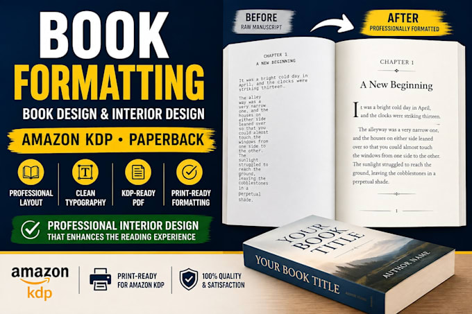 do book formatting, book design and amazon kdp paperback formatting