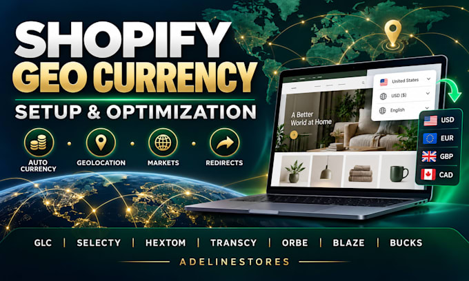 setup shopify geo currency switcher glc selecty hextom transcy orbe blaze bucks
