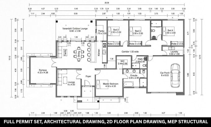 do full permit set, architectural drawing, 2d floor plan drawing, mep structural
