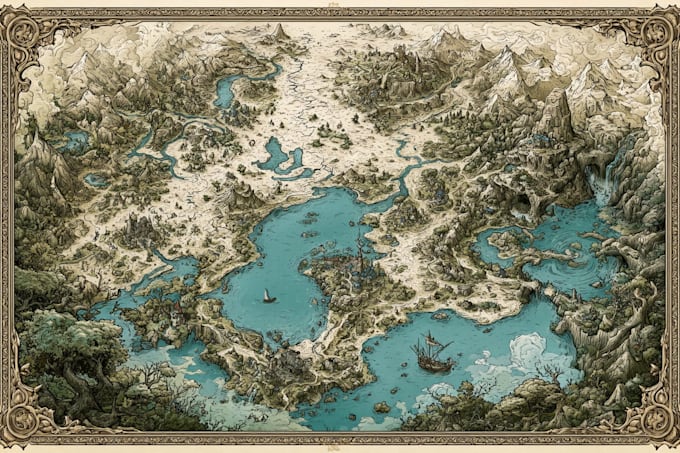 unique fantasy map, realistic or fantasy map