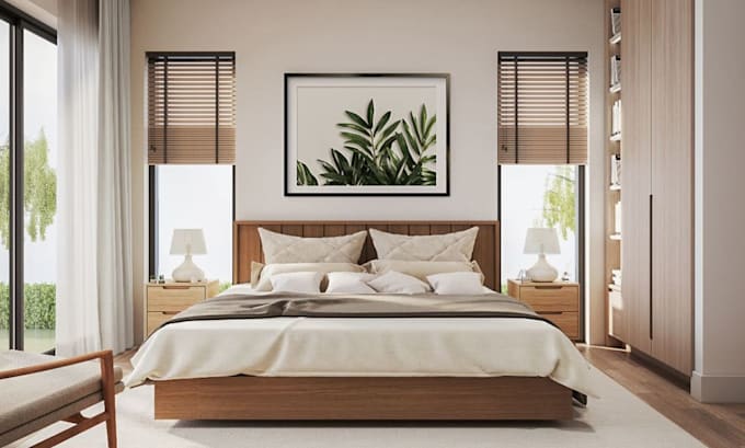 design modern kitchen and bedroom interior with realistic 3d rendering