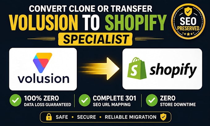convert clone or transfer volusion website to shopify store website migration