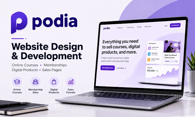 do podia website design redesign develop podia membership online course website