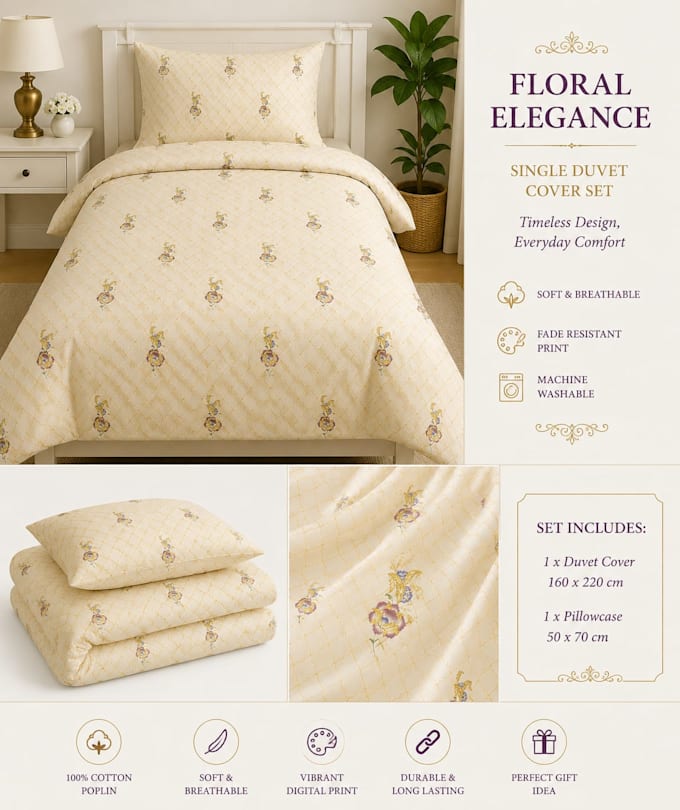 create a unique seamless floral pattern design for fabric and beddin design more