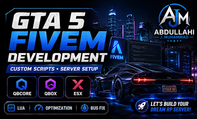 develop custom gta 5 fivem scripts, server setup, qbcore, qbox and esx