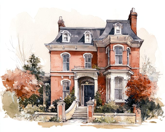 sketch architecture building with watercolor rendering
