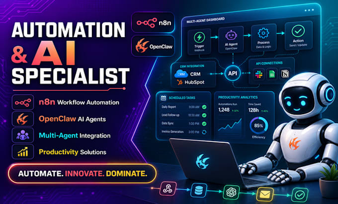setup ai automation workflows build ai agents, API integration and n8n systems