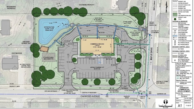 draw site plan, site grading plan, erosion control, drainage plan, utility plan