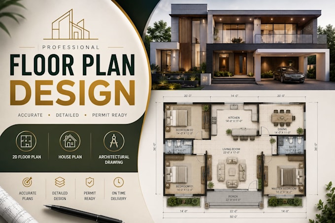 create 2d floor plan, house plan and city permit drawings