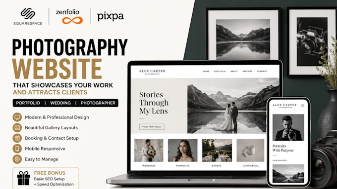 build a squarespace portfolio wedding website zenfolio pixpa photography website