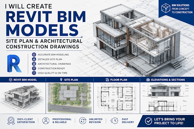 create revit bim models site plan and architectural construction drawings