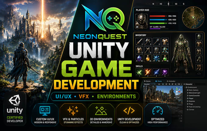 create 3d UI UX, vfx and unity environment