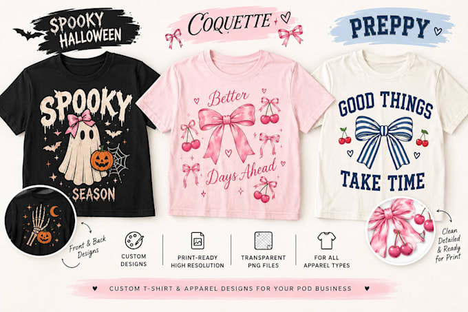 create custom spooky halloween t shirt, coquette preppy tshirt artwork for pod