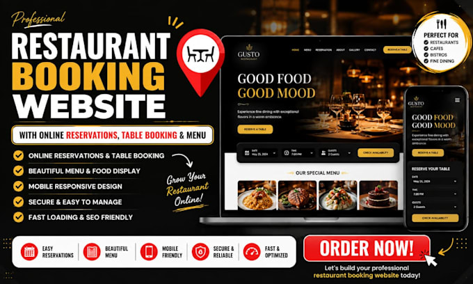 create restaurant booking website with online reservation table booking and menu