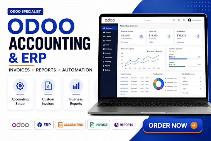 setup odoo accounting, customize odoo invoice and create reports