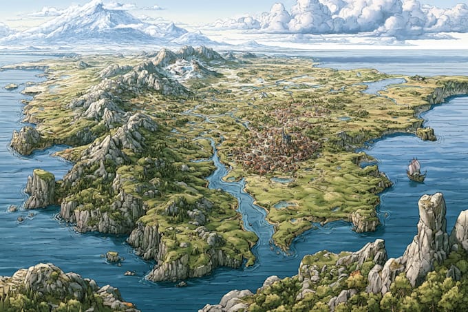 draw a fantasy map illustration