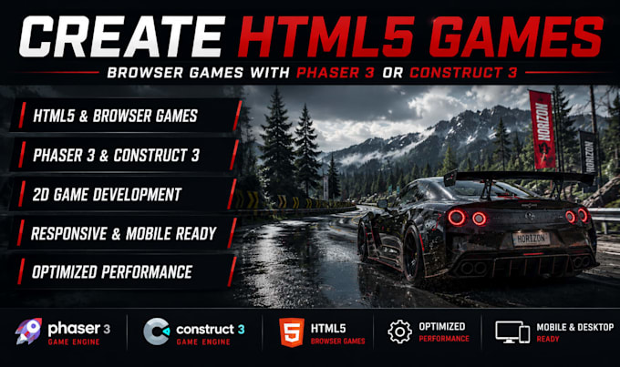 create HTML5 javascript game browser game with phaser or construct 3d web game