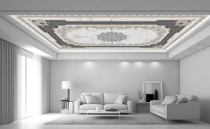 design marble mandala ceiling mural, custom textured canvas wallcovering