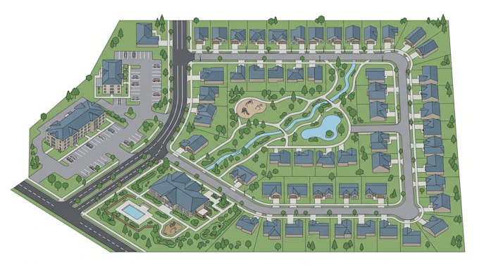 draw 2d isometric map illustration flat design custom vector map site plan