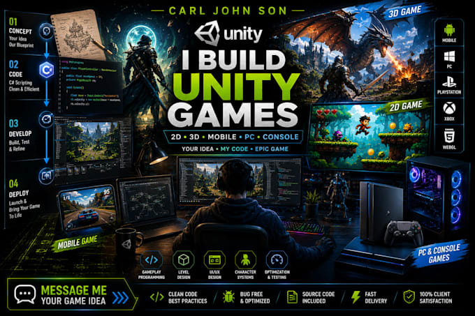 create a unity 2d, 3d game for pc, mobile and console