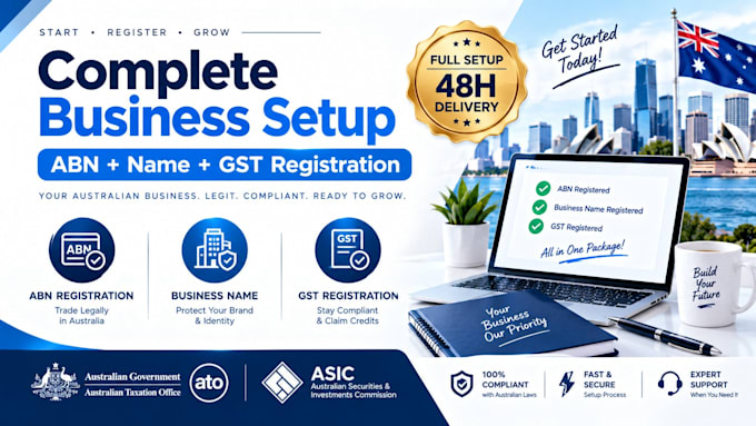 complete your australian business setup abn  name gst