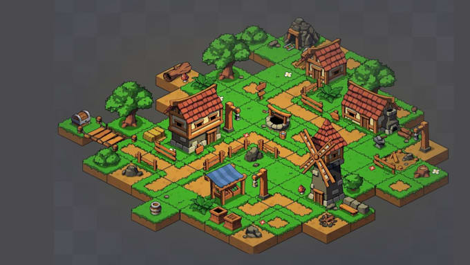 create isometric pixel art tileset top down isometric map game environment