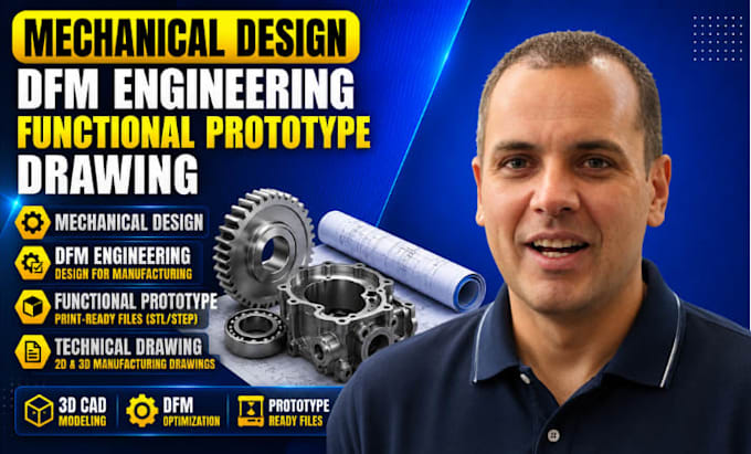 provide mechanical design, dfm engineering functional product prototype, drawing