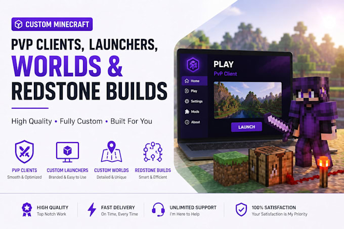 create custom minecraft pvp client, high quailty minecraft, launcher, redstone