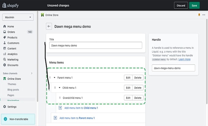 create shopify mega menu, shopify navigation, shopify collections