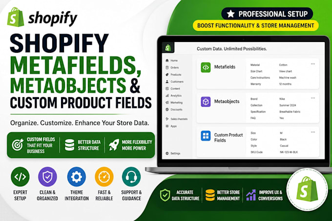 setup shopify metafields metaobjects and custom product fields