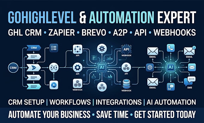 setup gohighlevel CRM brevo zapier automations webhooks API integration and a2p