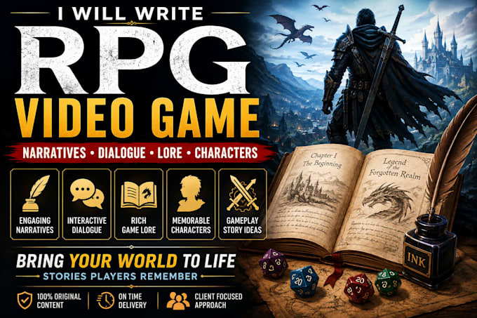 write rpg game narrative, game lore, plots, characters stories, dialogue,