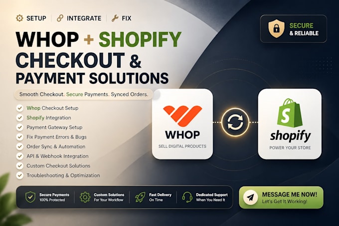 setup whop shopify checkout payment gateway shopify api and fix checkout bugs