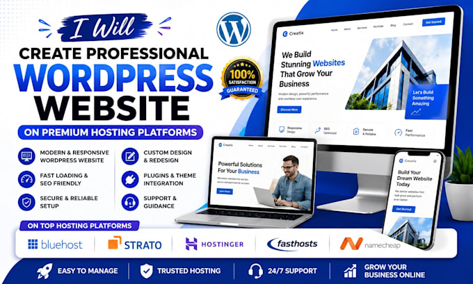 create wordpress website on bluehost strato hostinger fasthost namecheap