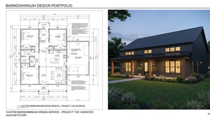 design architectural barndominium plans and 2d floor plan in autocad
