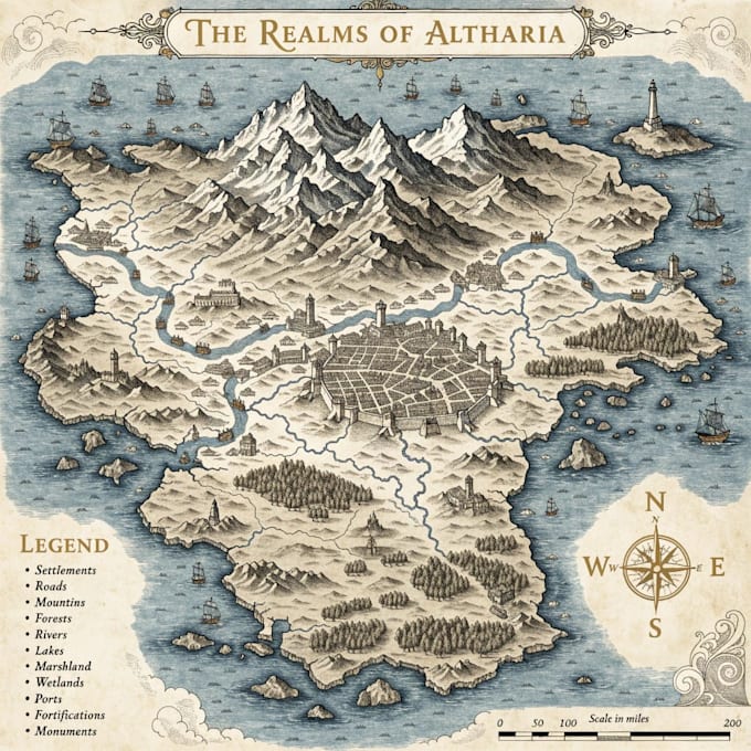 design a professional fantasy or historical map