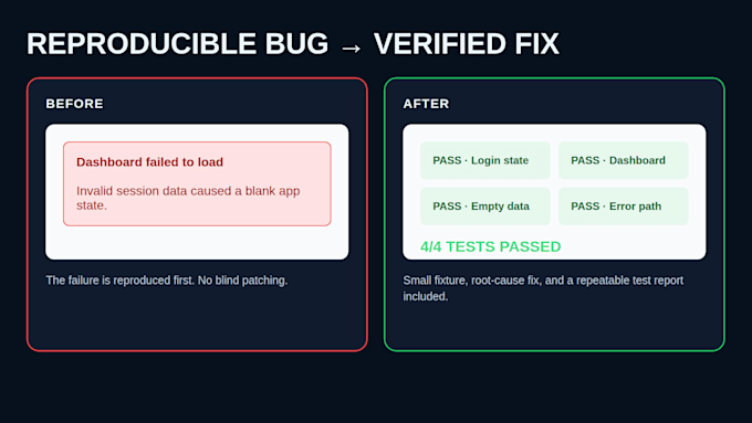fix one bug in your lovable replit bolt or base44 web app