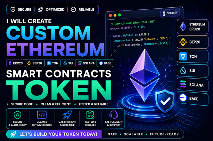 create custom ethereum erc20 bep20 ton sui solana base smart contract token