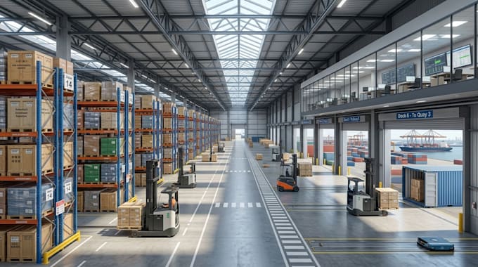 design 3d cargo ports, container terminals and shipping facilities, warehouse